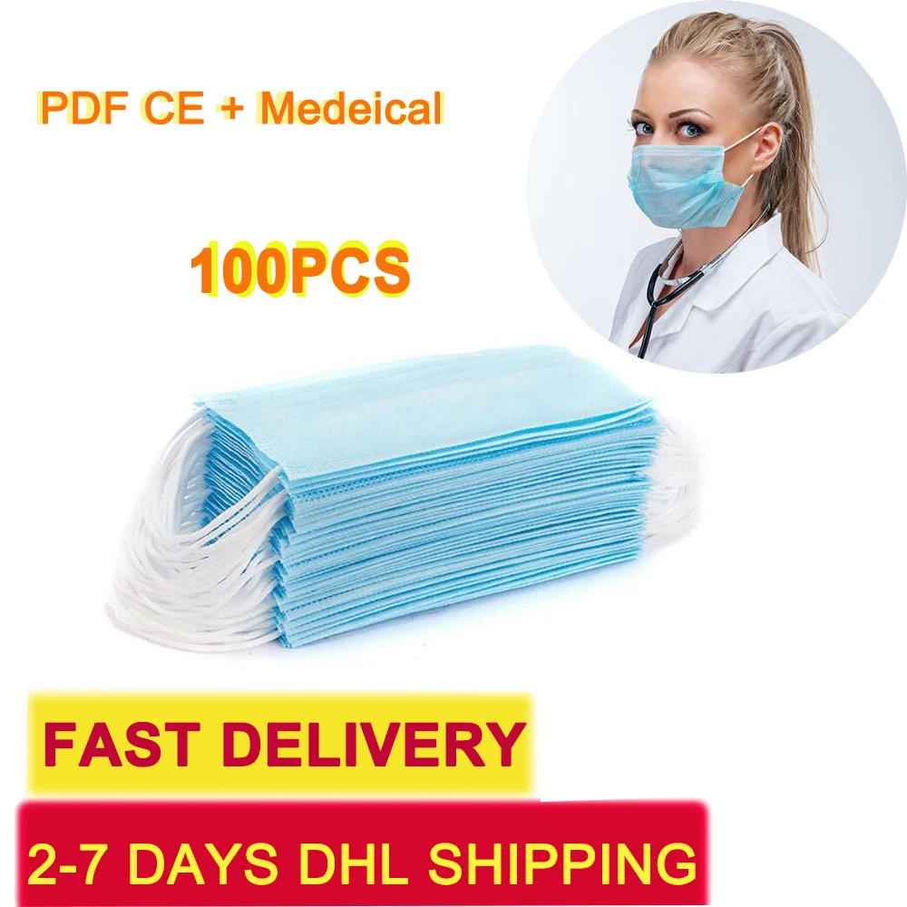 

2-7days free DHL 100pcs Profession mouth Mask, Diposable 3-Layer Face Masks - Anti Dust Breathable Disposable Mouth Face Mask