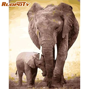 

RUOPOTY Frame DIY Painting By Numbers Animals Elephant Picture By Numbers For Adults Modern Wall Art Decors Handpainted Diy Gift