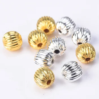 주얼리 제작용 황동 루즈 스페이서 비즈, 도금 골드 컬러, 실버 컬러, 라운드 4mm, 5mm, 6mm, 8mm