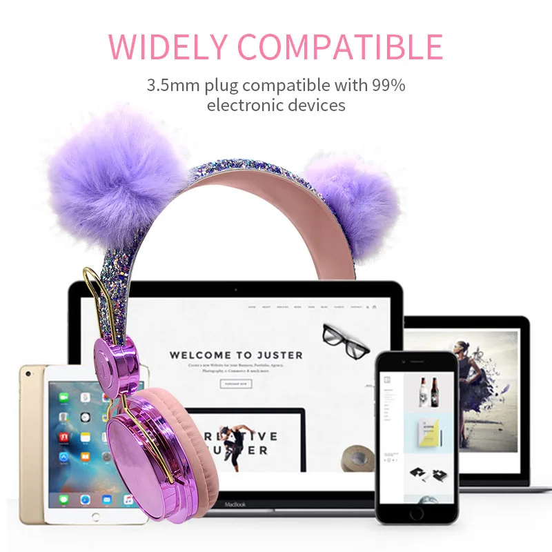 Cute wired kid headphones with Microphone Girls Music headset 3 5 Jack Bass noise reduction Hairball Casque For Phone Tablet Mp3