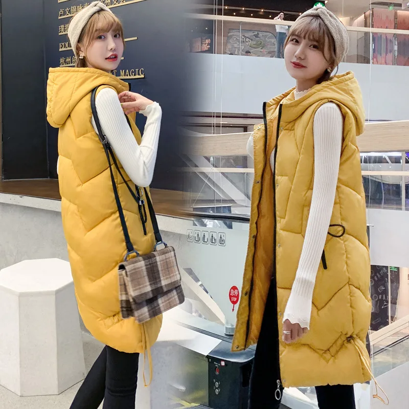 

2019 Mid-length down Feather Cotton Vest Autumn And Winter New Korean Versatile Large Size Cotton Overcoat Women's Waistcoat Hoo