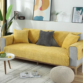 

Plush Non-slip Thicken Sofa Cover Universal Couch Covers Non-slip Full Wrap Sofa Seat Covering Solid Color Polyester Slipcover