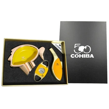 

COHIBA 50th Anniversary Edition Cigarette Cigar Tobacco 1 Torch Jet Flame Lighter Refillable W/Cutter Ashtray Smoking Tool Set