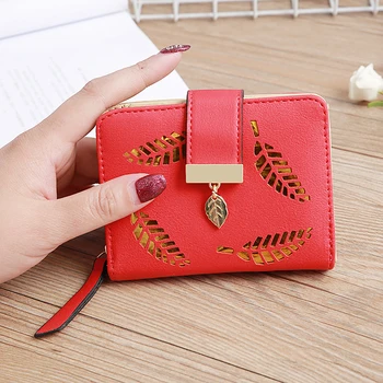 

Women Wallets Creative Hollow Leaf Flower PU Leather High Quality Purse Ladies Card Bag Clutch Female Purse Money Clip Wallet