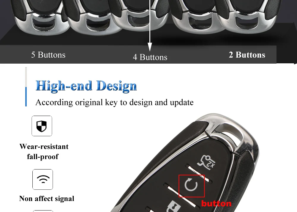 Keyforkess 10pcs Smart Remote Key Shell sostituzione per Chevrolet Cruze Malibu Camaro 2/3/4/5 pulsanti chiavi Fob Body Housing - H6483af68a3814de8986fb82e9cfcfe41v