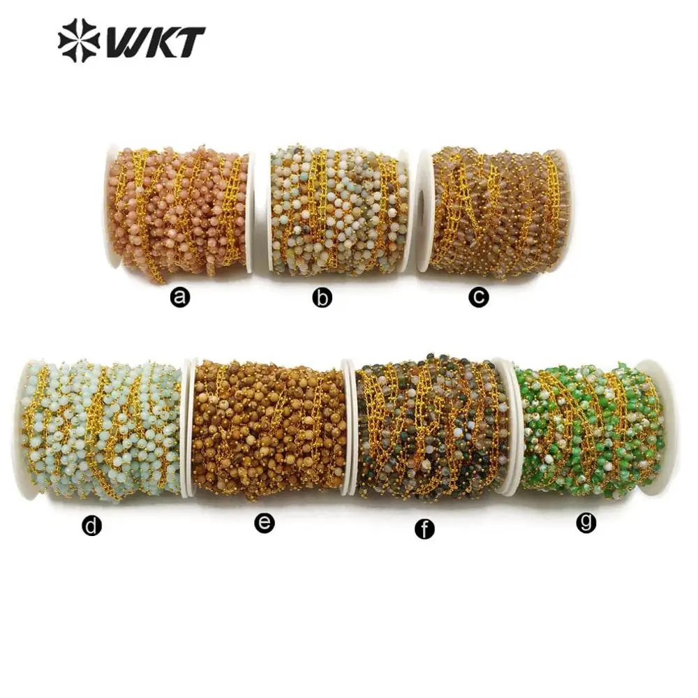 WT-RBC107 WKT, Новые поступления, натуральные зеленые цвета, бобы, Золотая проволока, завернутая четки, цепочка 5 метров для женщин, стильное Изготовление ювелирных изделий