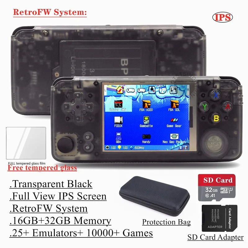Последняя версия RS97 Plus RetroFW Linux система Ретро игровая консоль полный вид ips экран Двойная система RGP PS1 Ручной игровой плеер - Цвет: Black RetroFW 48GB