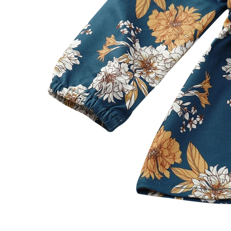 Одежда для маленьких девочек; roupa infantil; футболка с длинными расклешенными рукавами и цветочным принтом; платье-блузка+ брюки; Детский костюм