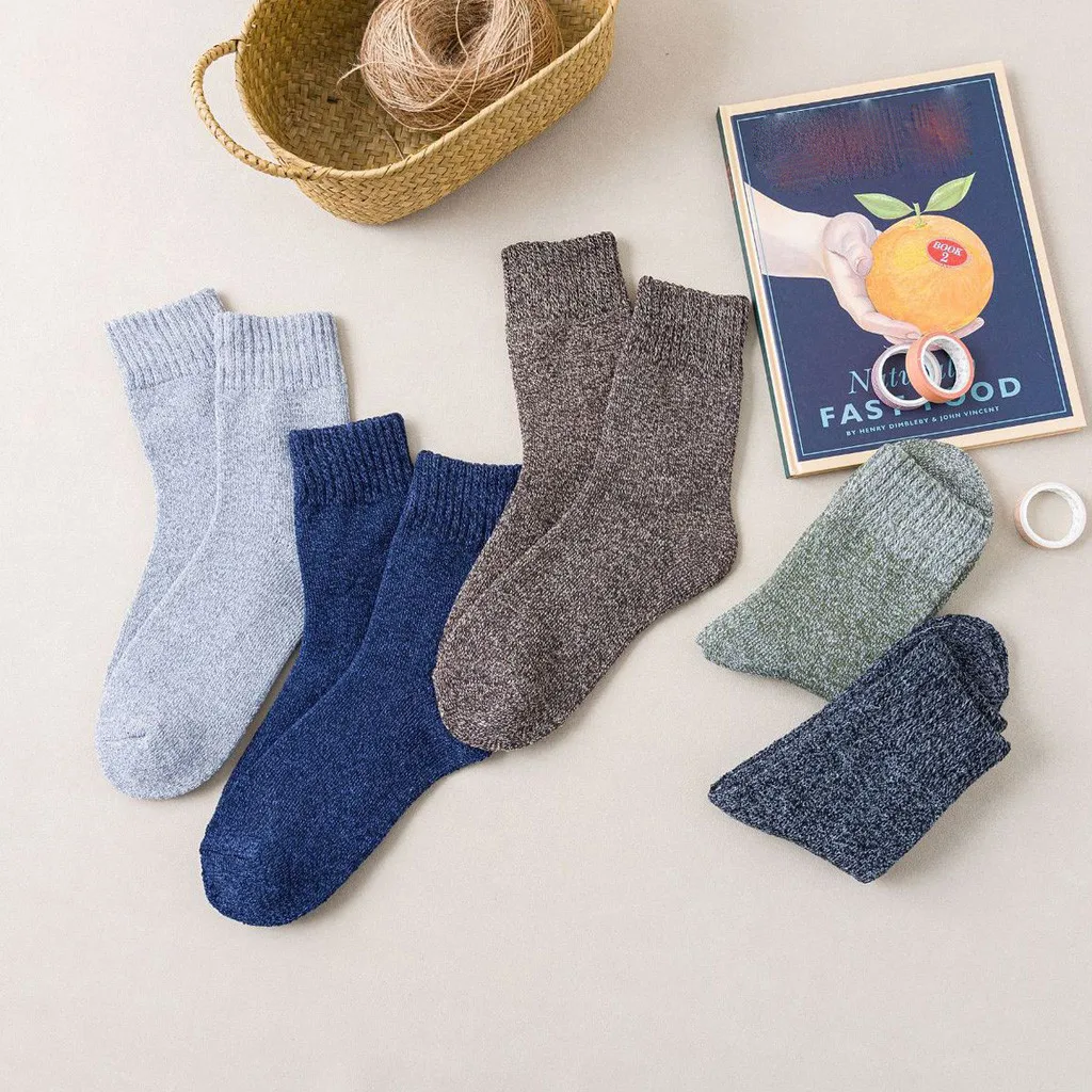 Male Thicker Solid Color Socks Cotton Socks Against Cold Snow Winter Warm Funny Happy Male Men Sports Medium Socks Dropshipping