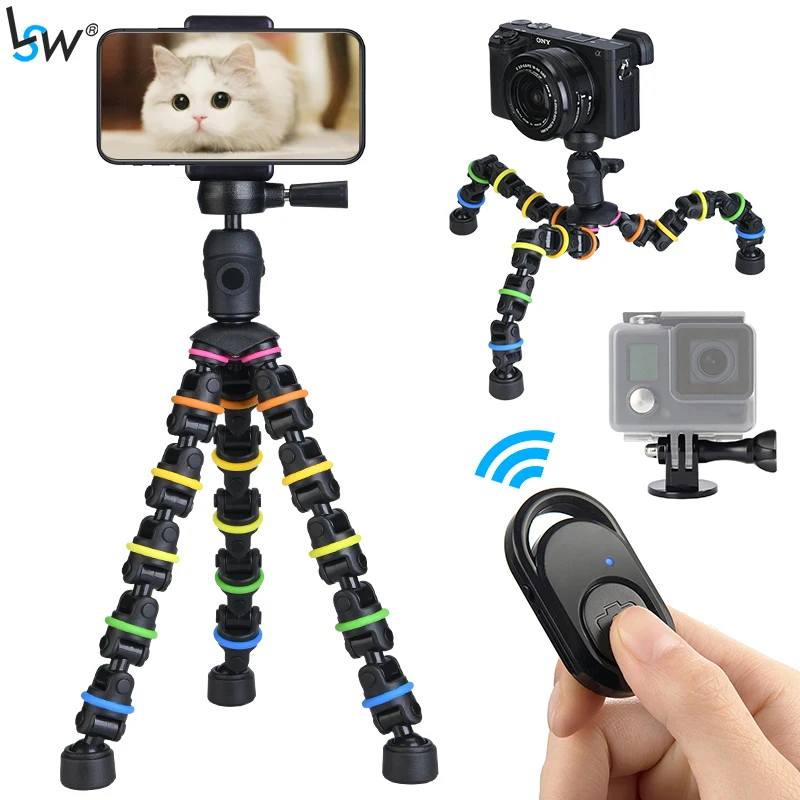 Tripod for Phone with Mobile phone Holder Gopro Mount, Mini flexible Desk Tripod with Remote for