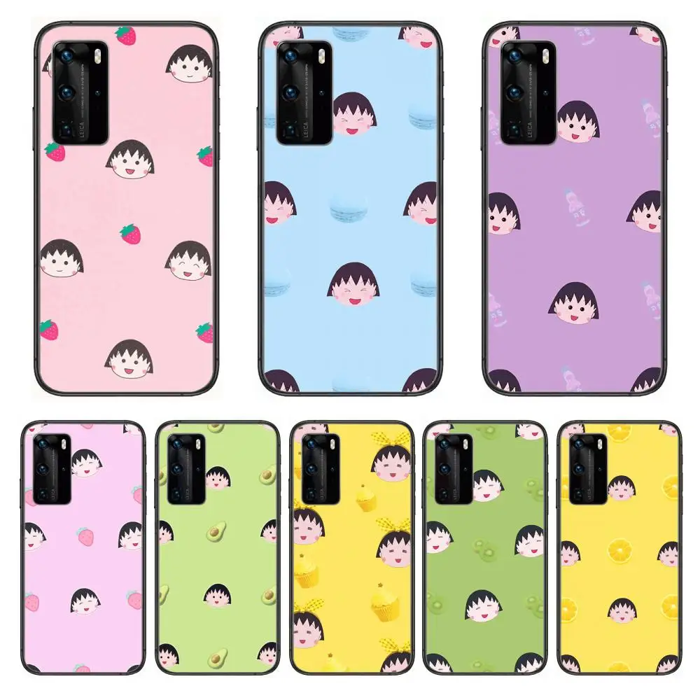 Милый мультяшный чехол Chibi Maruko-chan для телефона Huawei P 40 30 20 10 9 8 Lite E Pro Plus черный с