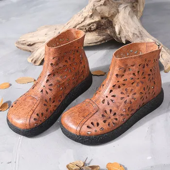 

2019 Cool Boots Woman Hollow Out Genuine Leather Women's Shoes Low Cylinder Head With Sandals