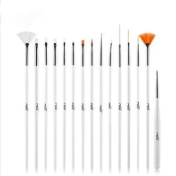 

15PCS Nail Art Brush Liner Dotting Fan Design Acrylic Builder Flat Crystal Painting Drawing Carving Pen UV Gel Manicure Tool Set
