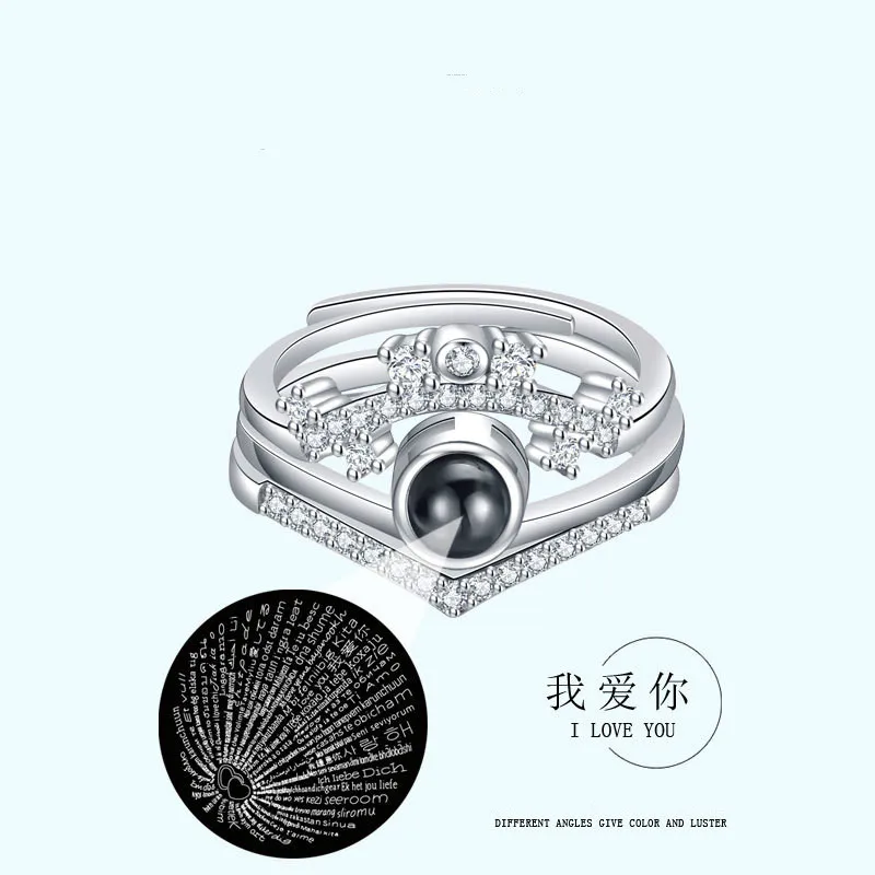 

2019 new arrival 100 languages I love you projection rings crown three in one fashion custom lover simple ring