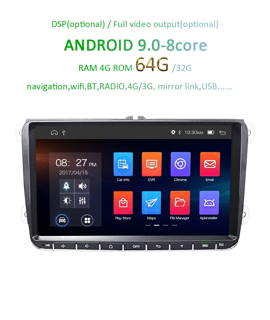 Sale Android 9.0 DSP 4G 64G Auto GPS RADIO for Seat Altea Toledo VW GOLF 5/6 Polo Passat B6 CC Tiguan Touran Naigation NO DVD Player 1