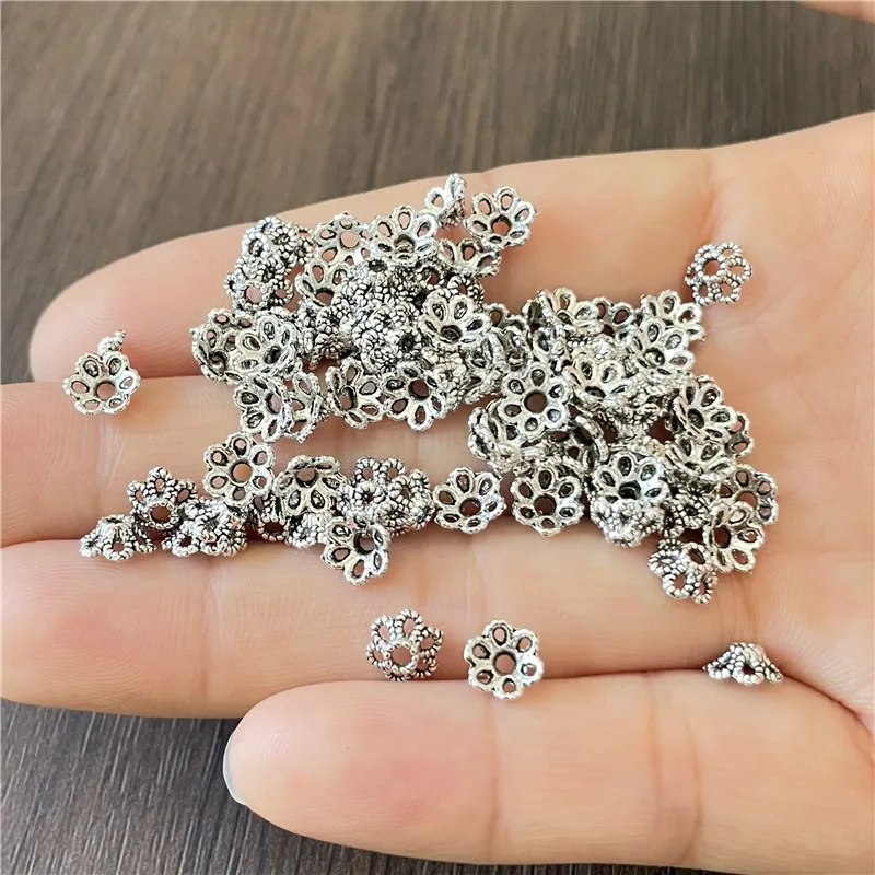 Flower spacer bead cap torus metal connector for jewelry making alloy  ancient silver DIY handmade accessories material