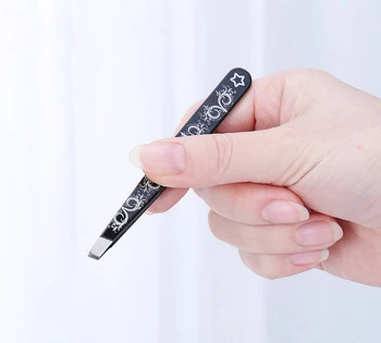 

eyebrow tweezers 2pcs Eyebrow Tweezer Printing Flower Beauty Tool slant tip for false Eyelashes hair remover clip Facial Face