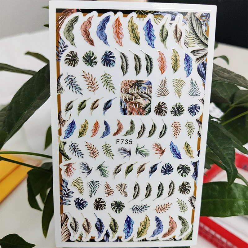 3d Nail Sticker Color Leaf Feather Flower Stickers For Nails Self
