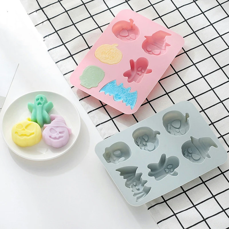 

6 Grids Creative Halloween Pumpkin Skull Ghost Doll Pudding Chocolate Mold Silicone DIY Cake Decorating Tools