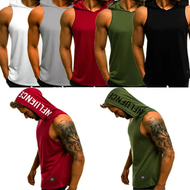 hirigin 2020 Men's Cotton Sleeveless Hoodie Bodybuilding Workout Tank Tops Muscle Fitness Shirts Male Jackets Top 10