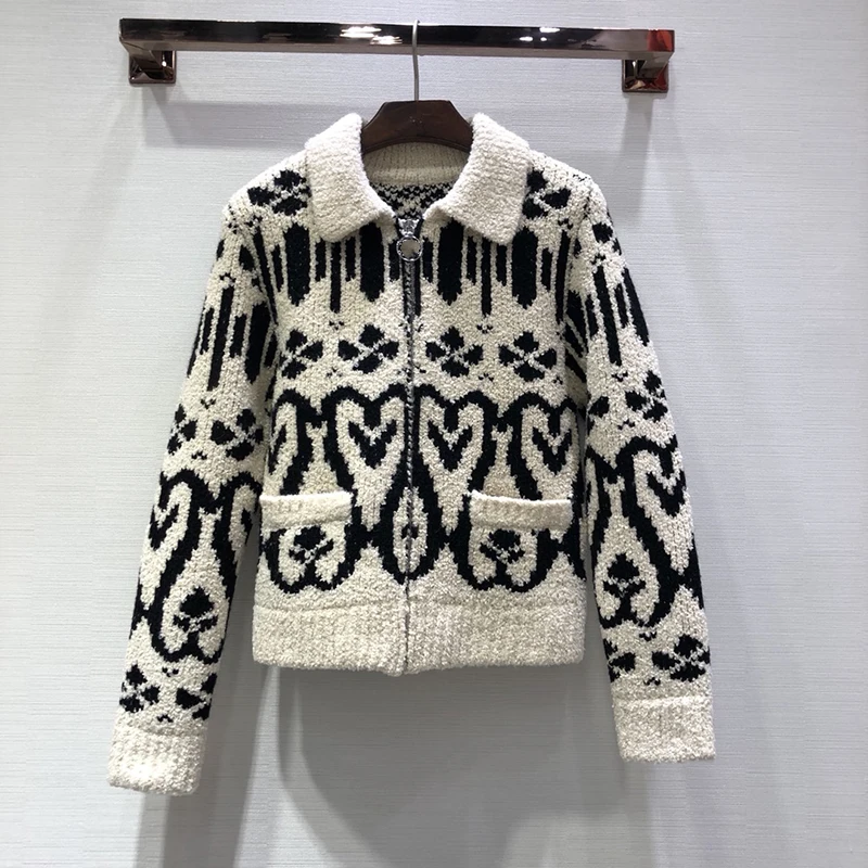 ^Cheap Spring Knitted Cardigan Coat Women Long Sleeve Zipper Print Cardigan Sweater 2019 Pockets Print Female Coat