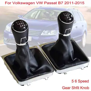 

5 6 Speed Car Manual Gear Shift Knob Stick Lever With Leather Gaiter Boot Frame Kit Cover For Volkswagen VW Passat B7 2011-2015
