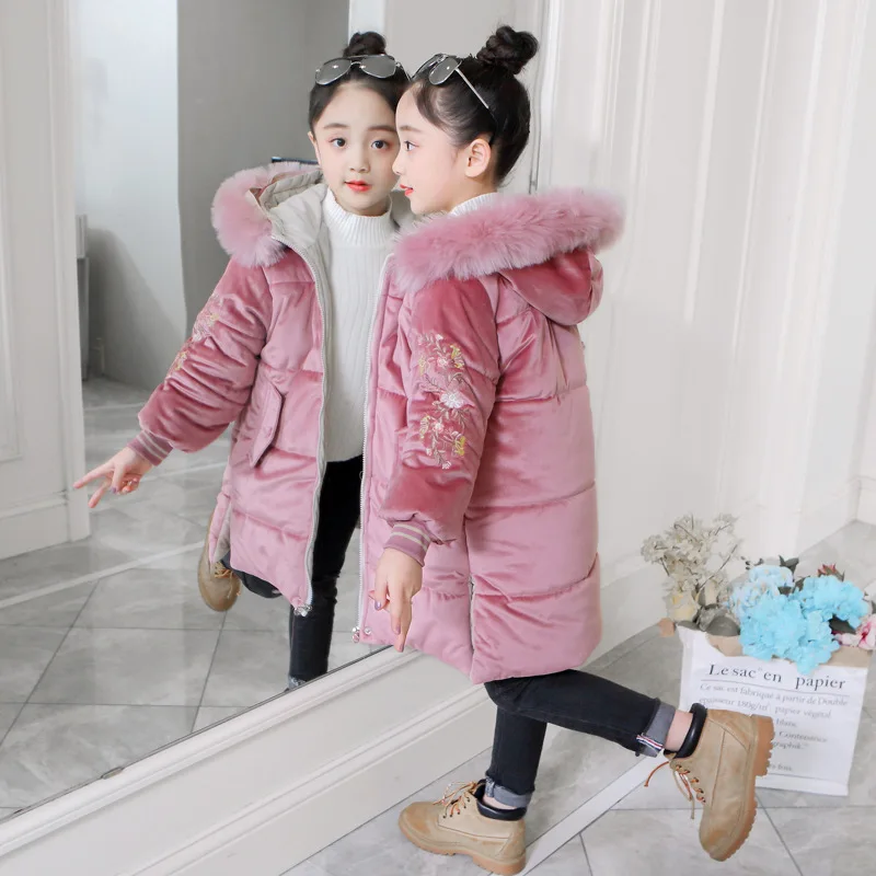 

-20 Degree Toddler Girls Winter Jackets Children's Fur Hooded Plus Velvet Thicken Warm Cotton Coat Kids Girl Outerwear Clothes
