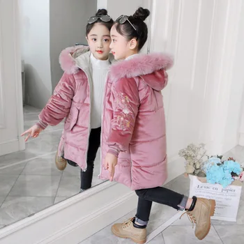 

-20 Degree Toddler Girls Winter Jackets Children's Fur Hooded Plus Velvet Thicken Warm Cotton Coat Kids Girl Outerwear Clothes