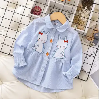 

2020 Spring Baby Girls Rabbit Pattern Striped Cotton Shirts Autumn Girls Blouses Kids Clothing