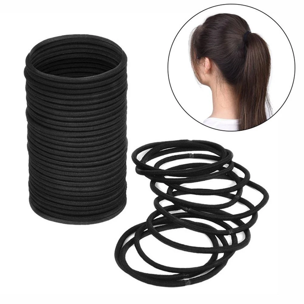 100pcs Black Thick Snag Free Endless Hair Elastics Hairbands Ponytail