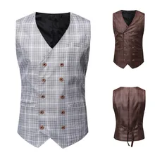 Высококачественный клетчатый жилет мужской жилет деловой Повседневный двубортный свадебный жилет топы жилет chalecos para hombre