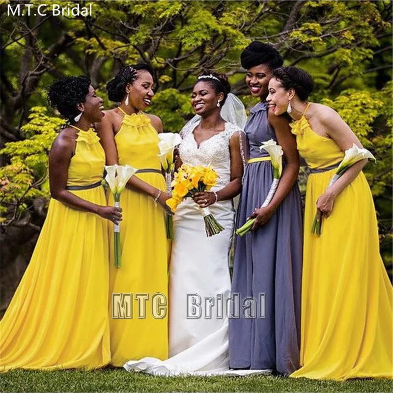 Long Bridesmaid Dresses Backless Halter 