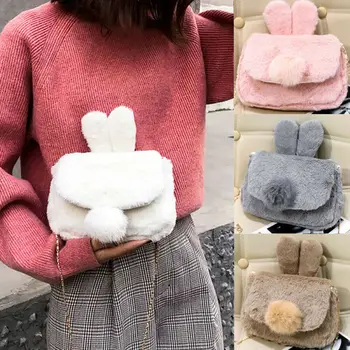 

Plush Shoulder Bag Messenger Bag Lolita Cute Rabbit Plush Backpack Shoulder Bag Rabbit Ear Crossbody Chain Purse Bag