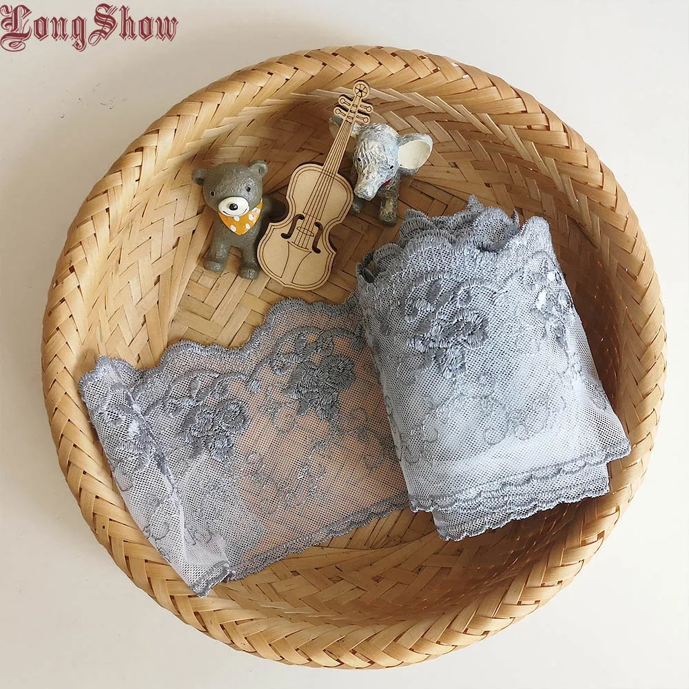 

1 Lot/3 yards 11cm Width Floral Style Gray Color Mesh Embroidered Lace Trim Apparels DIY Material
