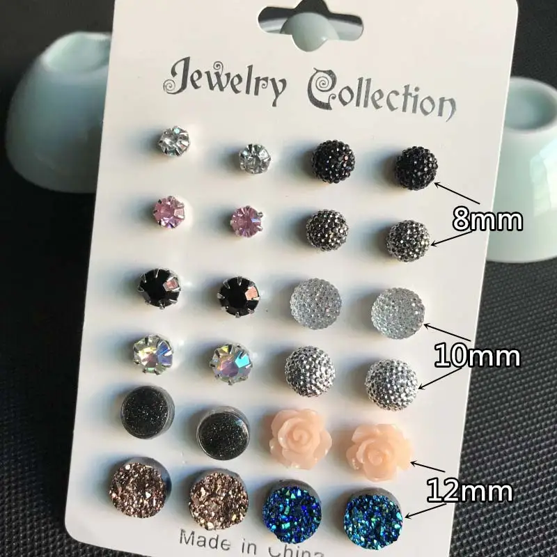 Для женщин ювелирные изделия аксессуары мяч Новое поступление серьги-гвоздики набор для пирсинга с украшением в виде кристаллов 12 пар/компл. подарки для девочек Изящные циркон