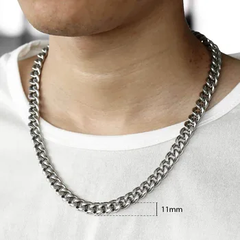 

Davieslee 6/9/11mm Cuban Link Chain Men Gold Black Silver Color Stainless Steel Long Big Chain Necklace Fashion Jewelry KNM174A