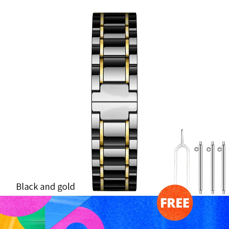 20 мм браслет для часов керамический ремешок для huawei Watch 2 для Amazfit Bip для samsung gear S4/S2(классический) сменный ремешок для часов - Цвет: Black and gold