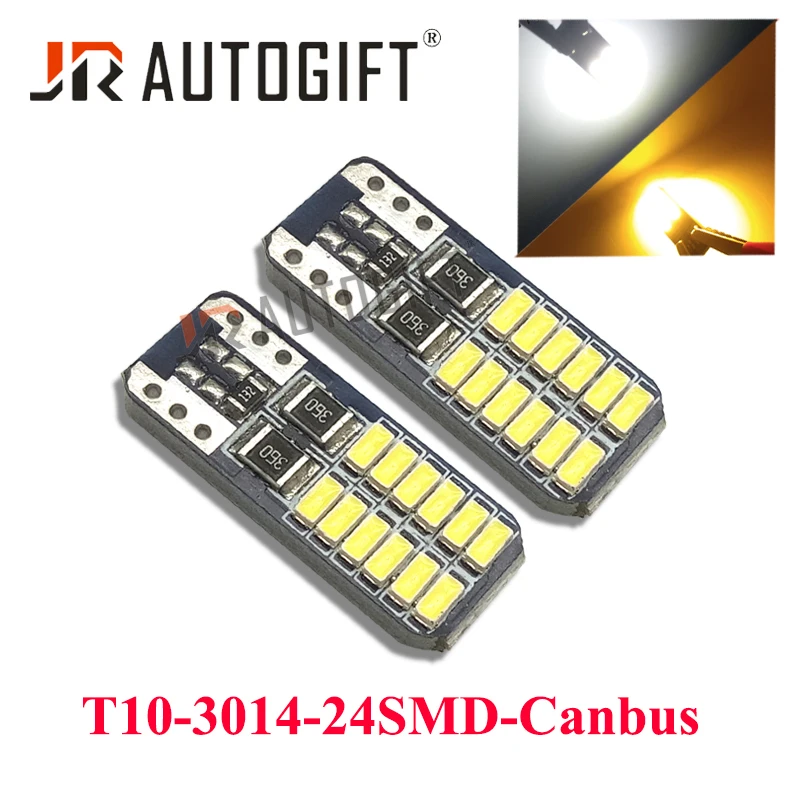 

100x T10 W5W LED Canbus 194 168 Led Light Bulbs 3014 4014 24SMD Car Interior reading dome lamps Parking Lights Amber Car Styling