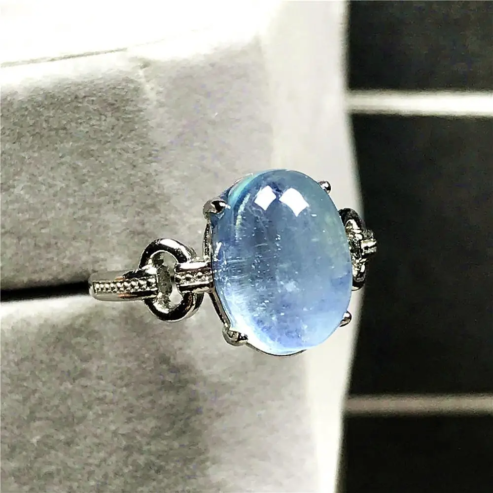 

Top Natural Ocean Blue Aquamarine Ring For Woman Lady Man Crystal 11x8mm Beads Silver Stone Adjustable Finger Ring Jewelry AAAAA