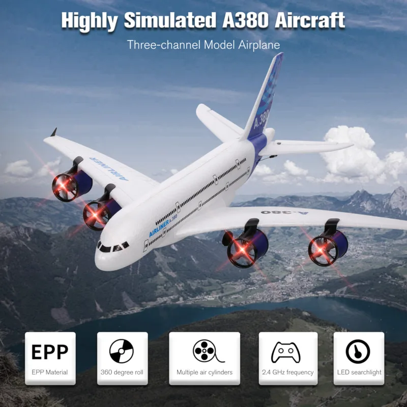 Новинка радиоуправляемый самолет A380 2 4G летающий со светодиодным прожектором 3CH
