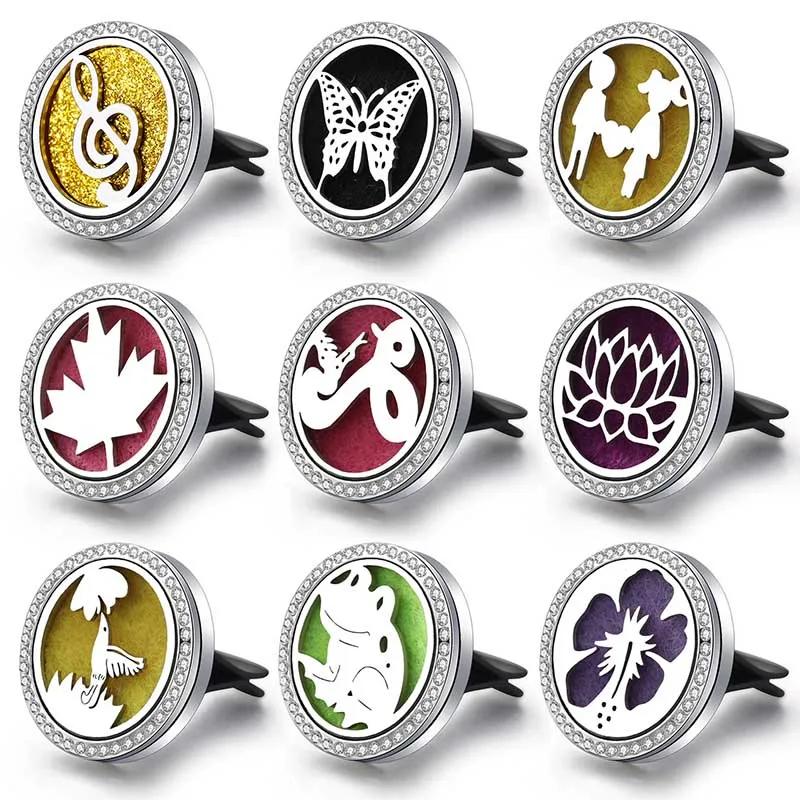 

2019 New Fashion Zircon Car Air Freshener Stainless Steel Aroma Essential Oil Diffuser Perfume Locket Car Musical Note Pendant