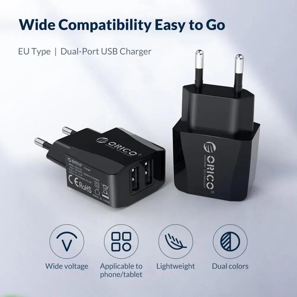  ORICO 5V 2.1A USB Ladegerät 2 Port Reise Ladegerät für iPhone iPad Samsung Xiaomi Huawei EU Stecker