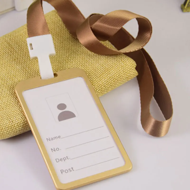 Office Accessories Premium Elegant W/Lanyard Working Card Id Card Protection Badge Holder Card Cover - Цвет: gold