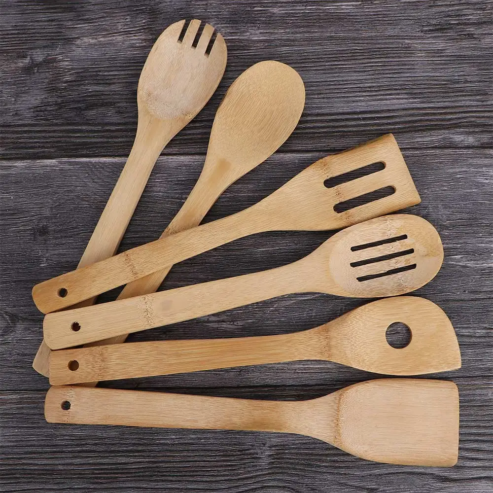 5 piezas de mango de madera de cocina Set de Cubiertos utensilios de cocina de bamb/ú
