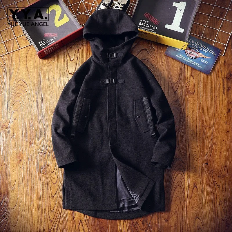 Корейские модные мужские тренчи средней длины с капюшоном, зимние пальто с длинным рукавом свободного кроя, повседневная мужская верхняя одежда, пальто размера плюс 5XL