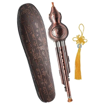 

Hulusi Black Bamboo Gourd Cucurbit Bronze Flute Ethnic Musical Instrument Key of C with Case for Beginner Music Lovers