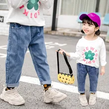 Autumn New Style Crawler Korean-style Children Girls Versatile Straight-leg Pants Fashion Jeans Fashion