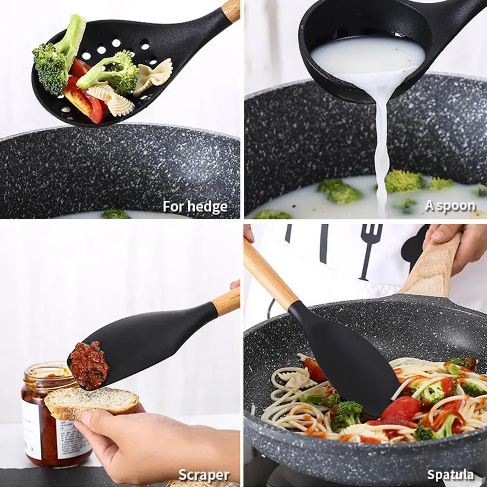 

Silicone Kitchen utensils tablespoon Scraper colander heat-resistant Soft Kitchen utensils non-sticky Durable cooking spoon Y8P7
