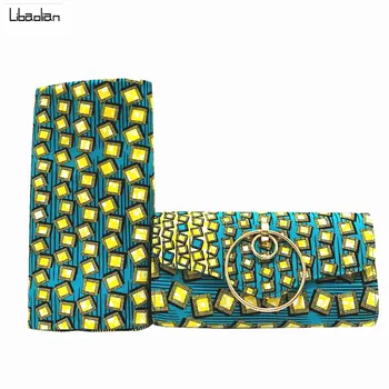 

Fashion arrival real soft new wax fabric with woman's handbag set. 6yards african ankara wax and handbag for lady Good Quality