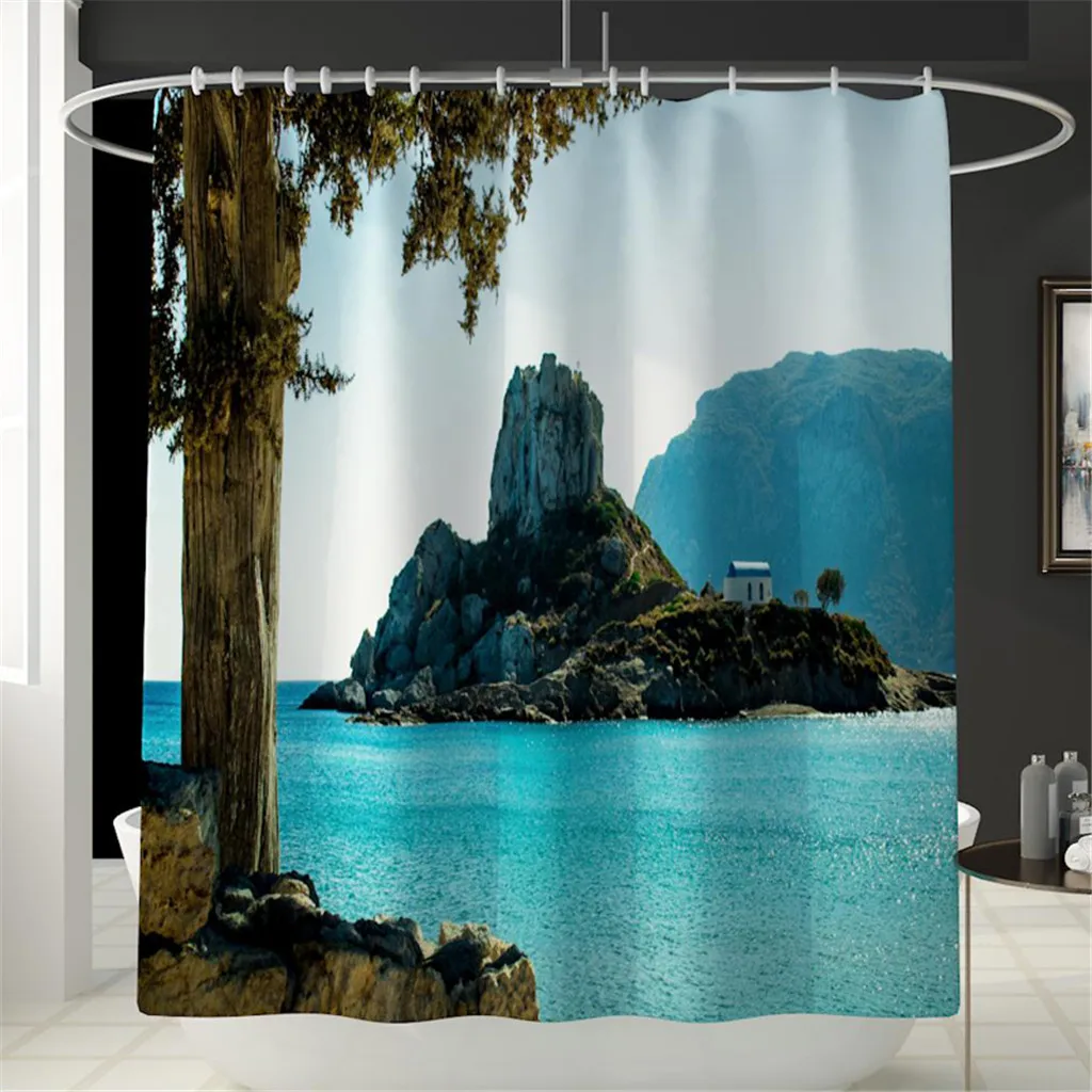 Mountain Landscape Print Shower Bathroom Mat and Shower Curtain Four-Piece Set household accessories for bathroom shower set